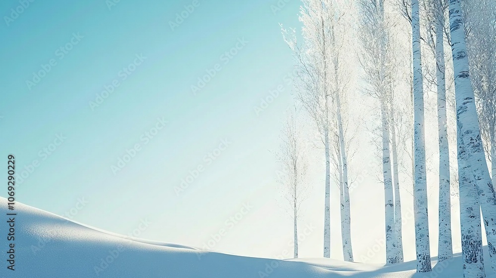 Poster a cluster of snow-capped trees against a bright blue backdrop with a handful of white trees in front