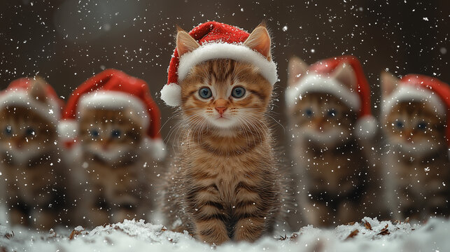 Chattons avec un bonnet de noel