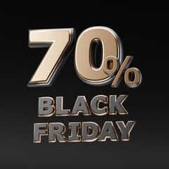 black Friday 70 percent discount metallic on dark background 3d render concept for big sale offer