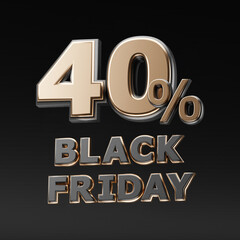 black Friday 40 percent discount metallic on dark background 3d render concept for big sale offer