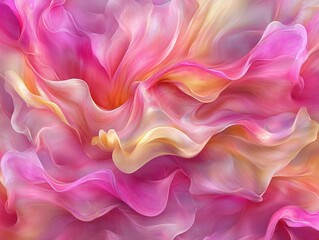 Obraz premium Abstract composition of flowing pink and yellow fabric-like textures.
