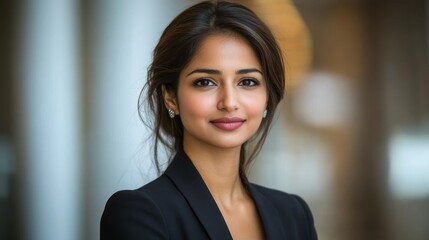 Fototapeta premium A woman displays poise and grace while standing in a modern city environment