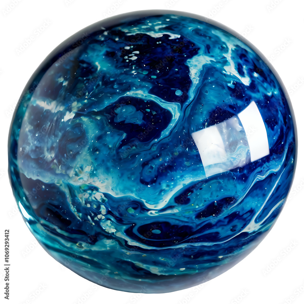 Poster abstract blue and white orb with swirled patterns.