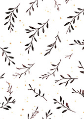 PNG A dark red pattern with small leaves and dots background elegant design.