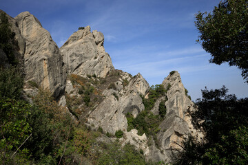 Scenic landscape viewed from Pietrapertosa of the Dolomiti Lucane mountain range in the heart of Basilicata region, Italy