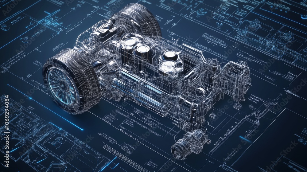 Aufkleber a highly detailed technical blueprint showcases the intricate structure of a car engine, emphasizing