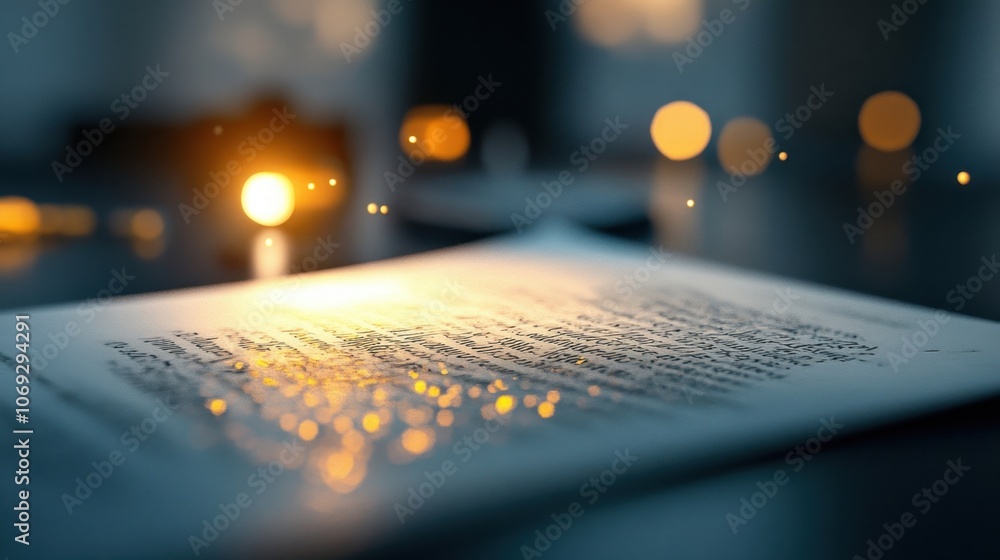 Poster blurred lights and text on an open book