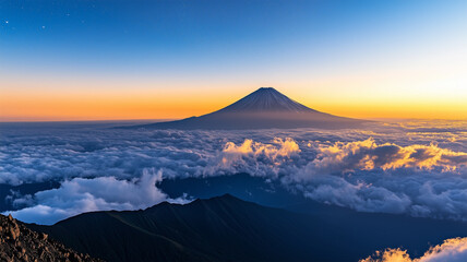 富士山頂からの夜明け