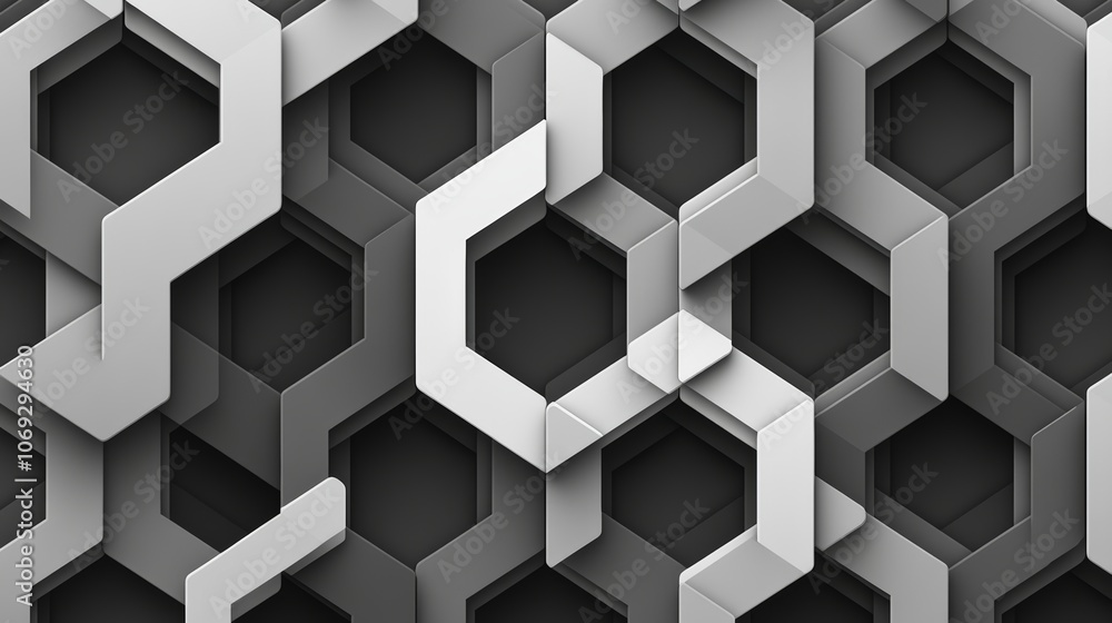 Poster this image captures a geometric hexagonal pattern in striking black and white, offering a modern and