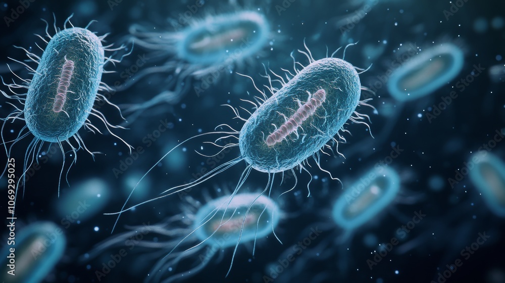Aufkleber this image captures microscopic bacteria with a focus on vibrant blue tones, presenting an engaging 