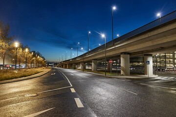 Urban main road overpass and intersection at night