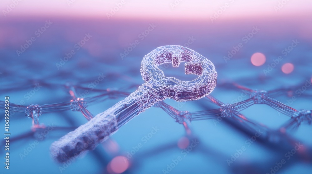 Poster futuristic wire frame key on a colorful abstract background