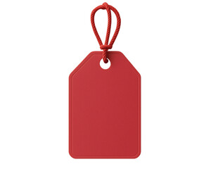 red price tag, A vibrant red tag featuring a smooth surface and a secure tie, perfect for labeling items and enhancing organization on transparent background