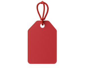 red price tag, A vibrant red tag featuring a smooth surface and a secure tie, perfect for labeling items and enhancing organization on transparent background