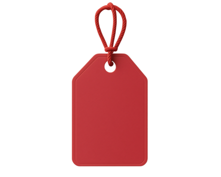 red price tag, A vibrant red tag featuring a smooth surface and a secure tie, perfect for labeling items and enhancing organization on transparent background