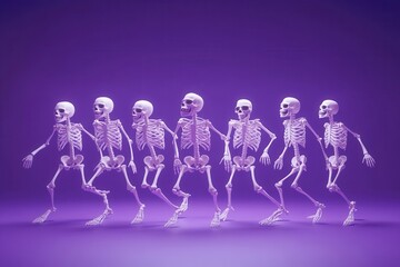 Obraz premium Spooky group of skeletal figures in a purple background