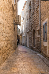 Budva Stone street in the old medieval town of mediterranean country