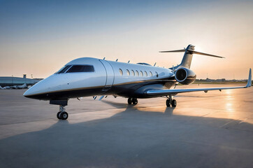 Naklejka premium The business Jet plane is parked at the airport.Luxury class.