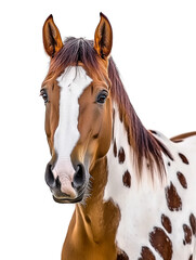 Fototapeta premium Stunning portrait of a majestic horse with a unique spotted coat against a transparent backdrop, showcasing elegance and beauty