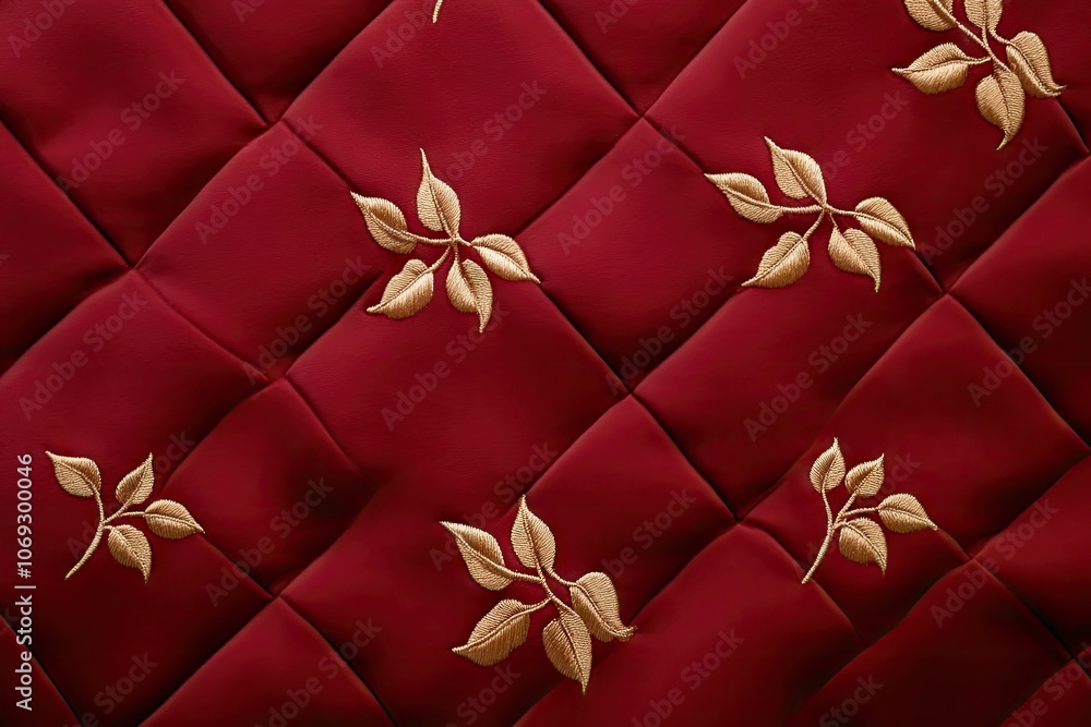 Poster deep red luxury velvet backdrop with intricate gold patterns for elegant branding presentations or d