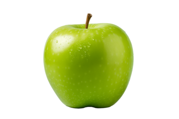 Fresh green apple isolated on gray background, showcasing its vibrant color and water droplets for a refreshing look.