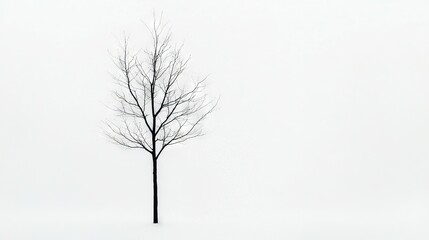 Obraz premium A monochrome image of a tree devoid of foliage amidst snowy surroundings, featuring barren branches
