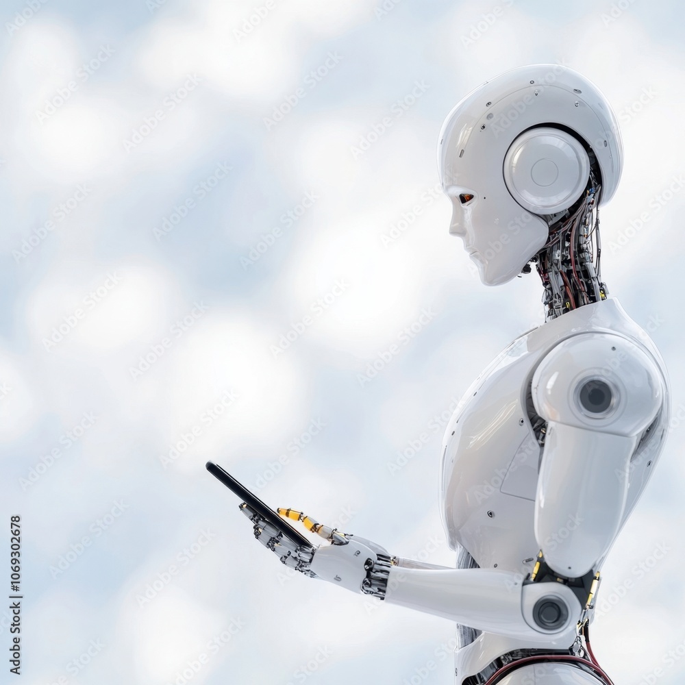 Poster futuristic robot with artificial intelligence technology