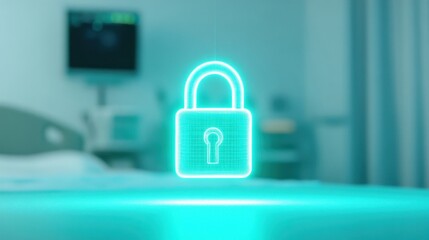 Glowing neon padlock icon representing digital security and privacy
