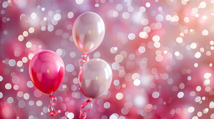 Pink and White Balloons with Bokeh Background, Festive and Dreamy Party Decor for Celebrations