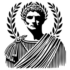 Julius Caesar
 A detailed vector silhouette of Julius Caesar adorned with a laurel wreath, exuding a sense of authority and historical significance.