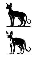Obraz premium Oriental Cats Silhouette – Elegant Black and White Vector of Two Sleek Cats, Standing and Sitting. ¥