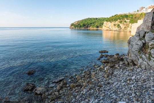 Turquoise water of Budva mogren beach