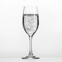 A flute glass filled with sparkling champagne, showing fine bubbles and golden color