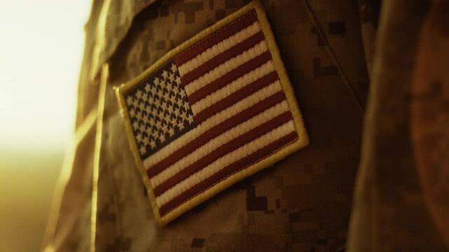 Soldier Uniform At Sunset With Flag Patch 