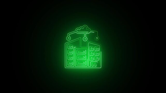 Glowing neon Company icon isolated on black background. HD Video motion graphic animation