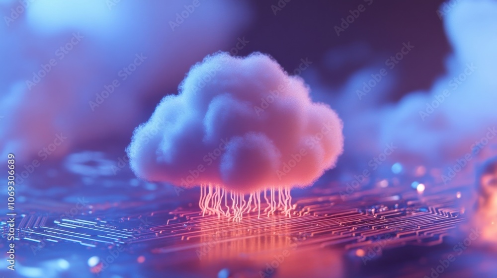 Poster futuristic cloud computing and data storage technology concept