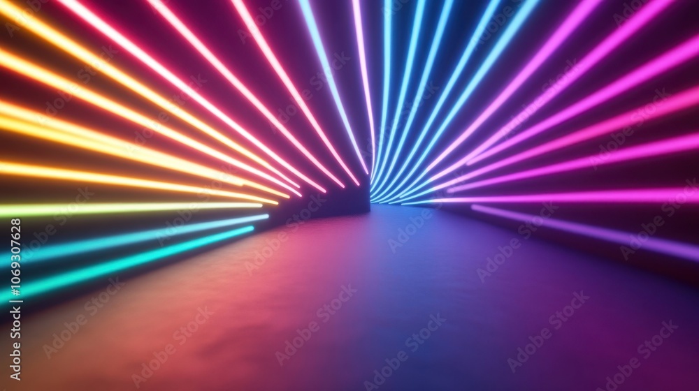 Poster vibrant neon lights creating a dynamic tunnel effect