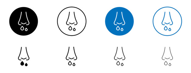 Runny nose icon set in black and blue colors