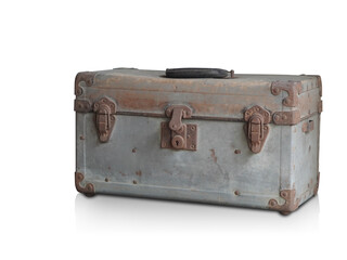 antique old brown and silver zinc chest on white background, object, decor, fashion, ancient, copy space
