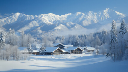 Fototapeta premium 銀世界の白馬冬景色