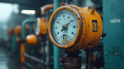 Industrial Gauge: A Worn and Weathered Measuring Instrument