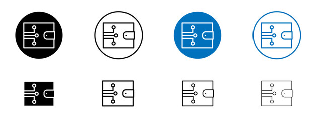 Digital wallet icon set in black and blue colors