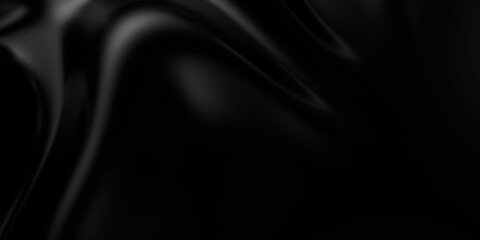 3d soft black waves background. Dark silk crumples. Elegant minimalistic satin ripples backdrop. 3d render illustration