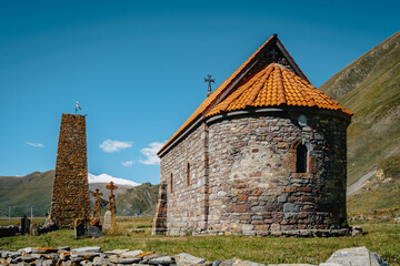 The church of Abano monastery in the Truso Gorge near Kazbegi in Georgia