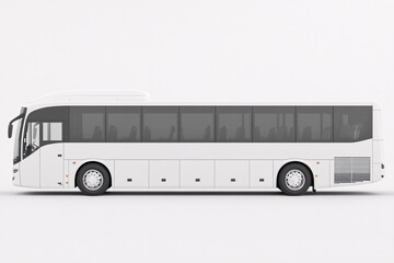 A minimalistic side view of a modern white passenger bus with tinted windows isolated on a plain white background
