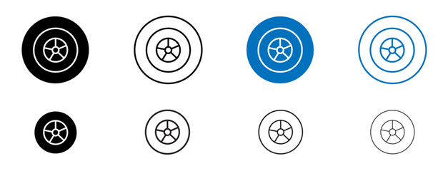 Tyre icon set in black and blue colors