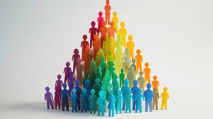 Colorful human figures arranged in pyramid formation for demographic analysis and visual presentations