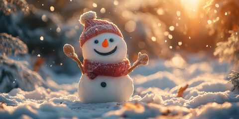 Fototapeta premium Playful marshmallow snowman spreading joy in a winter wonderland