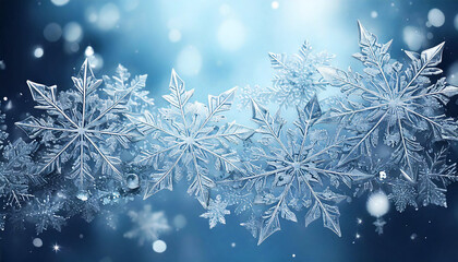 Snowflakes on blue background. Christmas and winter abstract background.