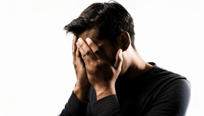 Fototapeta premium A person is showing stress and depression; an unhappy person; social issue; mental health; portrait photography; emotion and behavior; mental health in young people